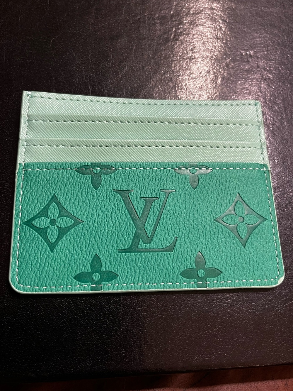 Louis. Vuitton. Turquoise Green Mint Trim Embossed Card Wallet